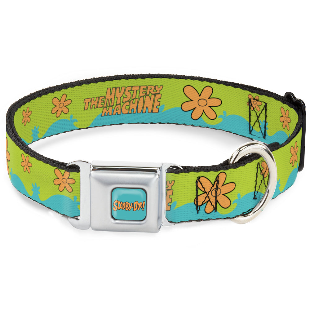 SCOOBY DOO! Text Logo Full Color Aqua/Orange Seatbelt Buckle Collar - Scooby Doo THE MYSTERY MACHINE Paint Job Green/Aqua/Orange Dog Collars Seatbelt Buckle Scooby Doo