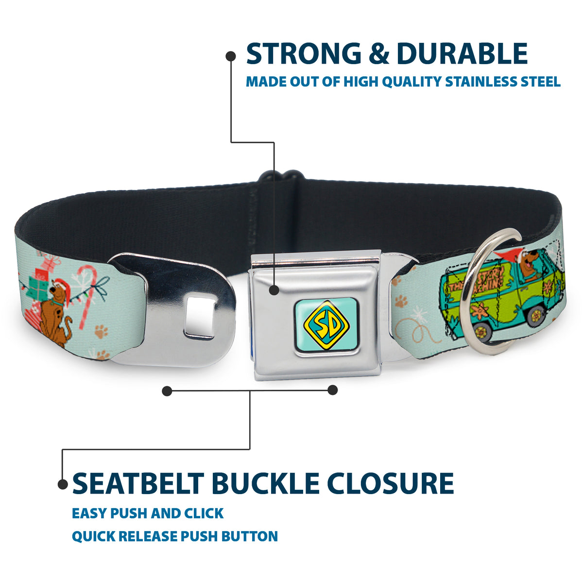 Scooby Doo SD Dog Tag Baby Blue Seatbelt Buckle Collar - Scooby Doo Holiday Scenes and Icons Baby Blue Dog Collars Seatbelt Buckle Scooby Doo
