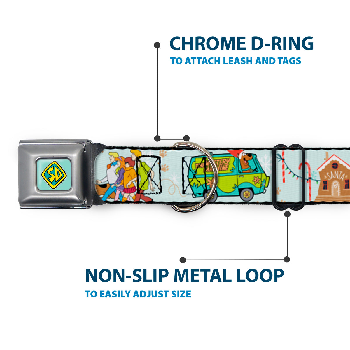 Scooby Doo SD Dog Tag Baby Blue Seatbelt Buckle Collar - Scooby Doo Holiday Scenes and Icons Baby Blue Dog Collars Seatbelt Buckle Scooby Doo
