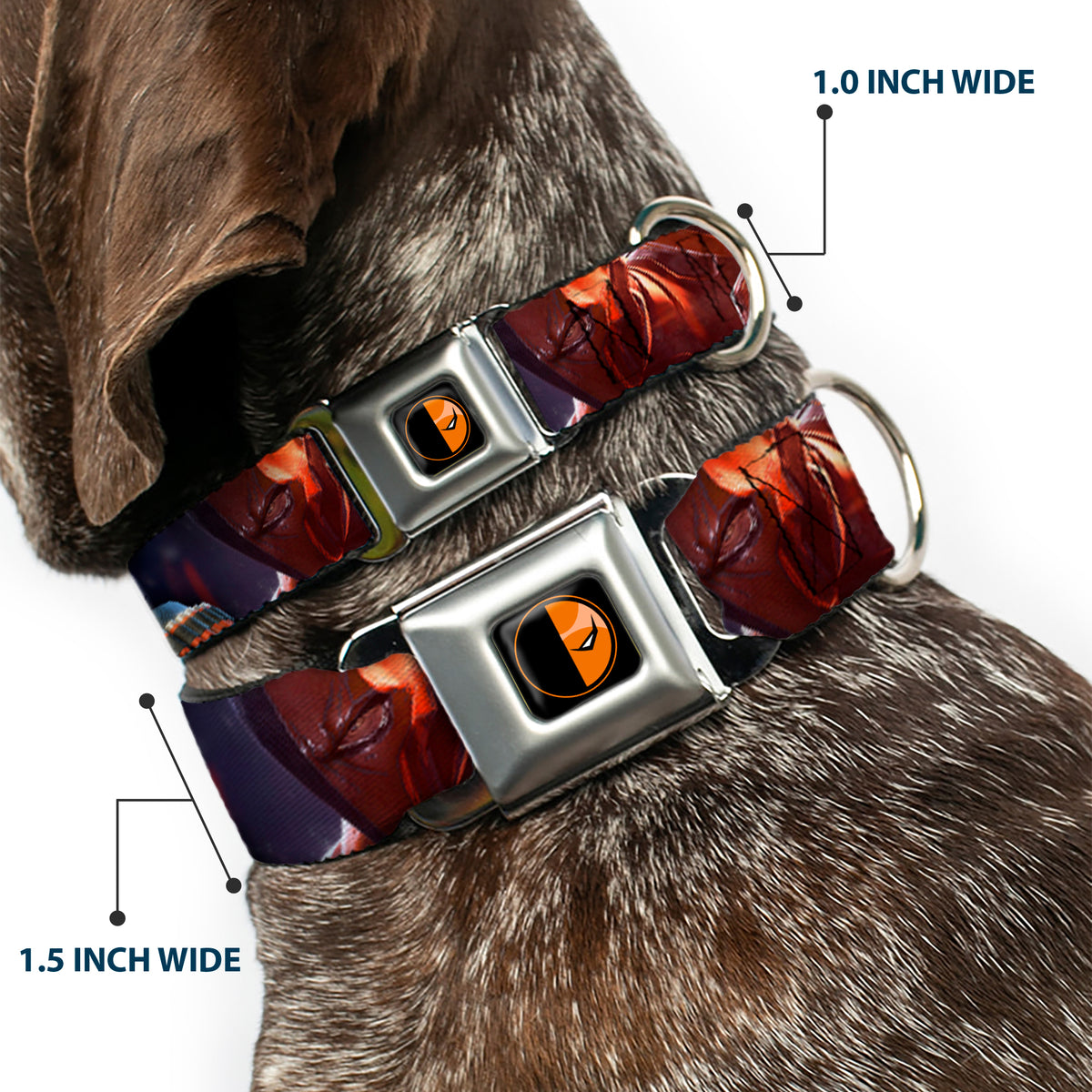 Deadstroke Logo Black/Orange-Red/White Seatbelt Buckle Collar - DEATHSTROKE Pose/BATMAN ARKHAM ORIGINS Logo Dog Collars Seatbelt Buckle DC Comics