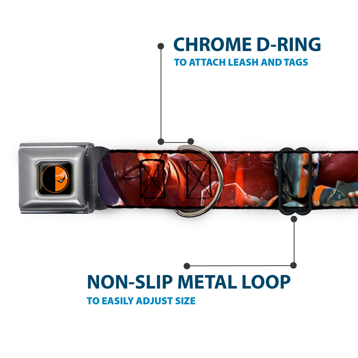 Deadstroke Logo Black/Orange-Red/White Seatbelt Buckle Collar - DEATHSTROKE Pose/BATMAN ARKHAM ORIGINS Logo Dog Collars Seatbelt Buckle DC Comics