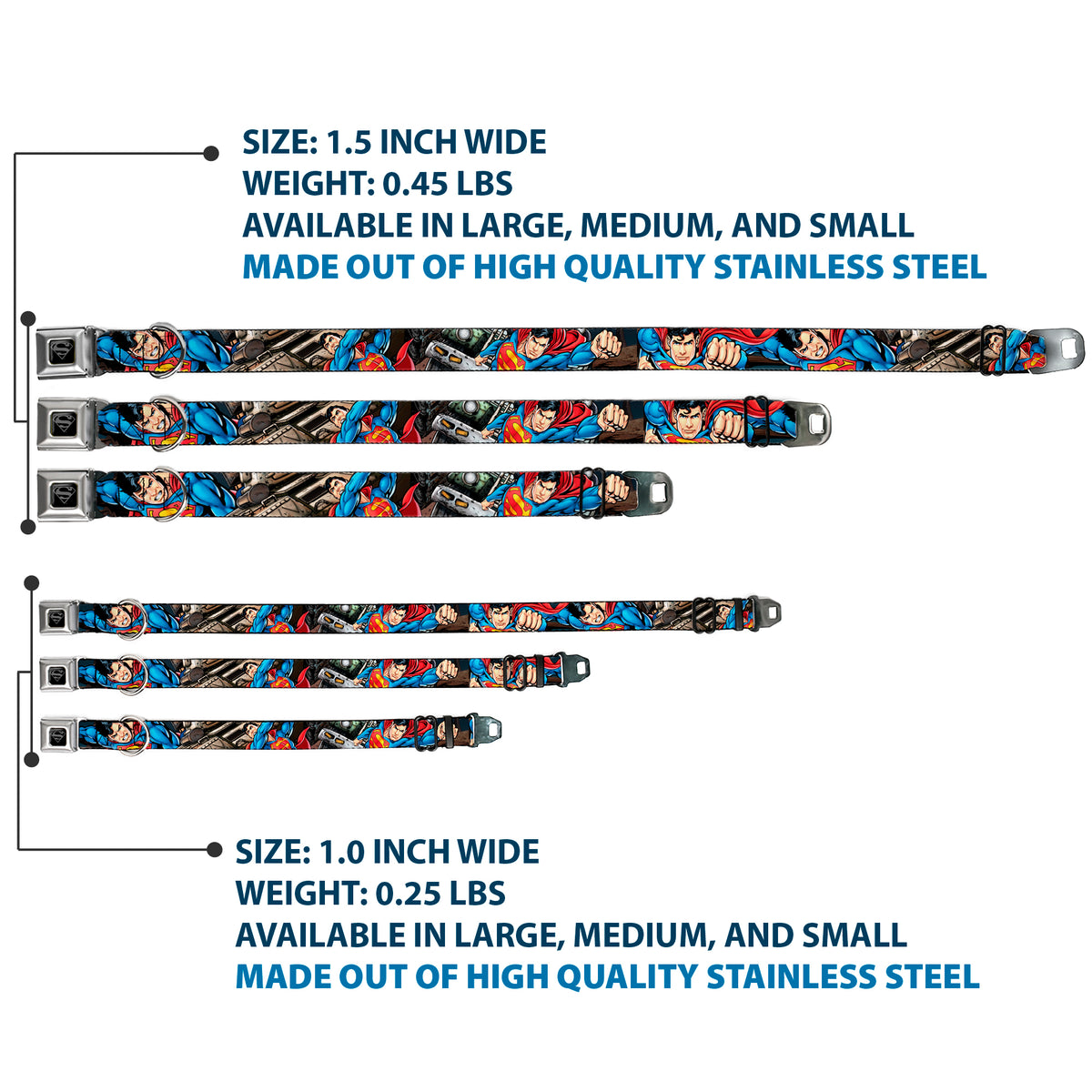 Superman Black/Silver Seatbelt Buckle Collar - Superman Metropolis Face-Off Dog Collars Seatbelt Buckle DC Comics