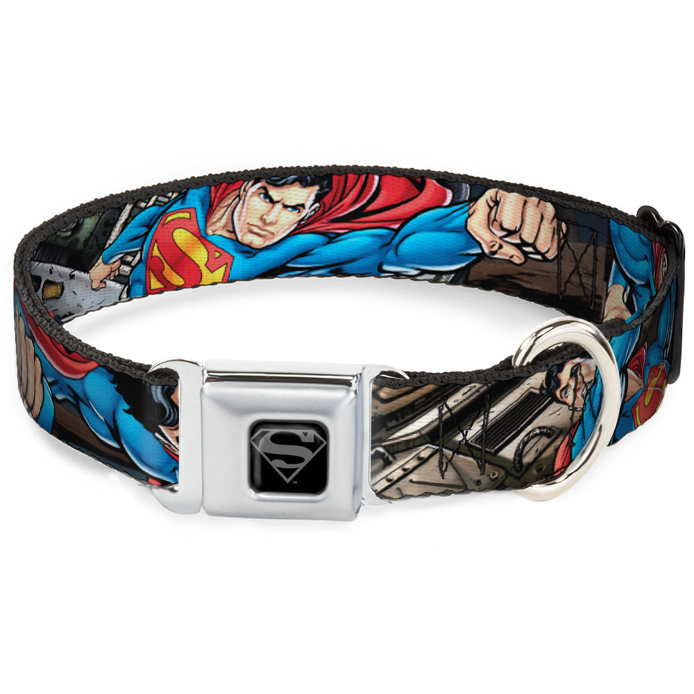 Superman Black/Silver Seatbelt Buckle Collar - Superman Metropolis Face-Off Dog Collars Seatbelt Buckle DC Comics
