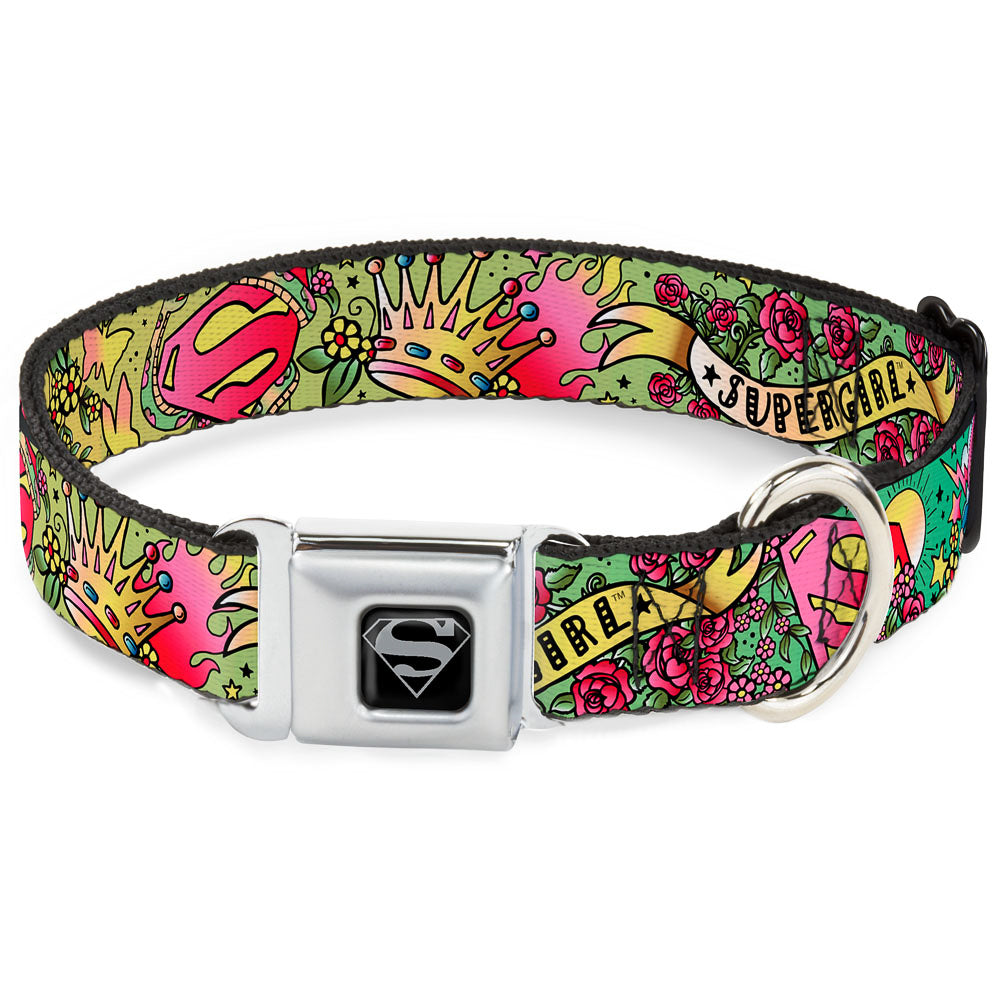 Superman Black Silver Seatbelt Buckle Collar - Supergirl Tattoo Scene Dog Collars Seatbelt Buckle DC Comics