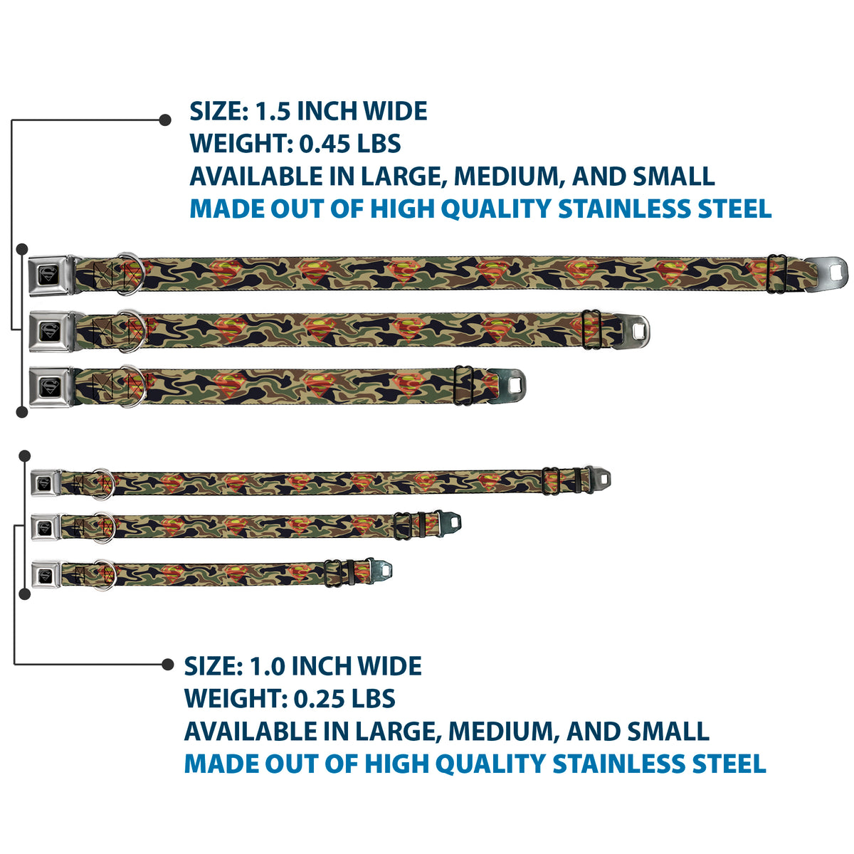 Superman Black Silver Seatbelt Buckle Collar - Superman Shield Camo Olive Dog Collars Seatbelt Buckle DC Comics