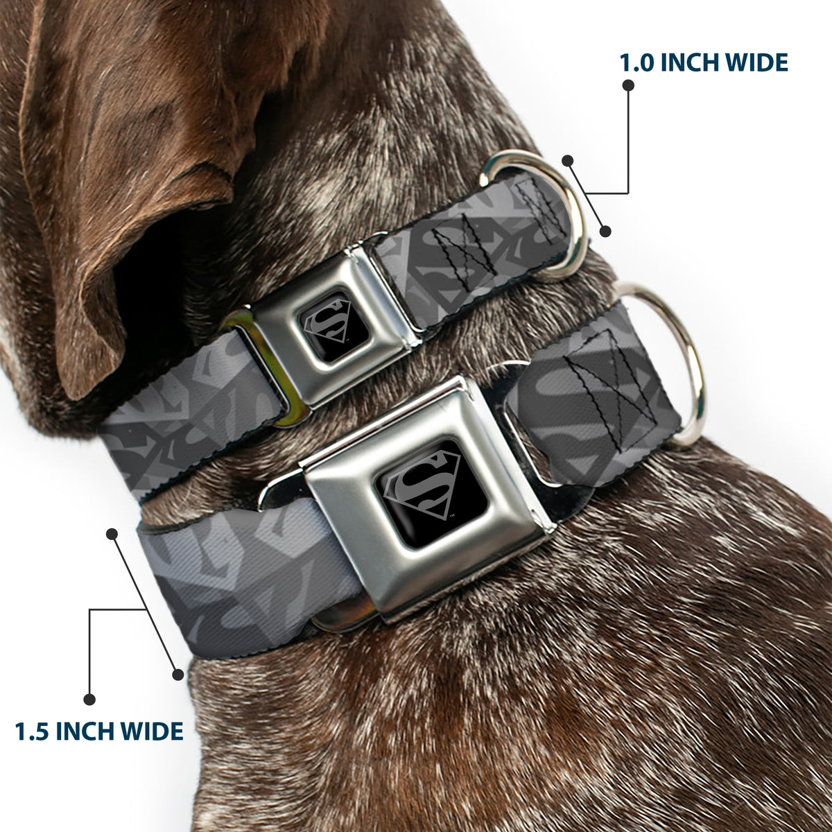 Superman Black/Silver Seatbelt Buckle Collar - Superman Shield Camouflage Grays Dog Collars Seatbelt Buckle DC Comics