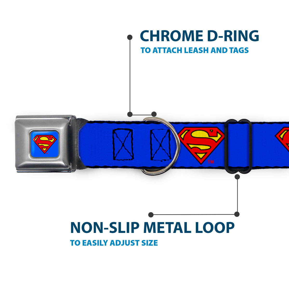 Superman Full Color Blue Seatbelt Buckle Collar - Superman Shield Blue Dog Collars Seatbelt Buckle DC Comics