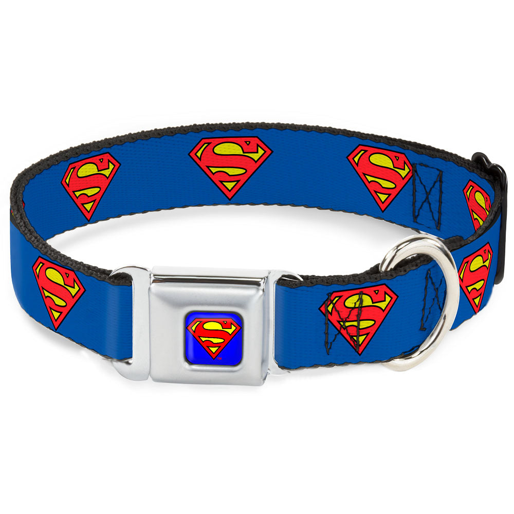 Superman Full Color Blue Seatbelt Buckle Collar - Superman Shield Blue Dog Collars Seatbelt Buckle DC Comics