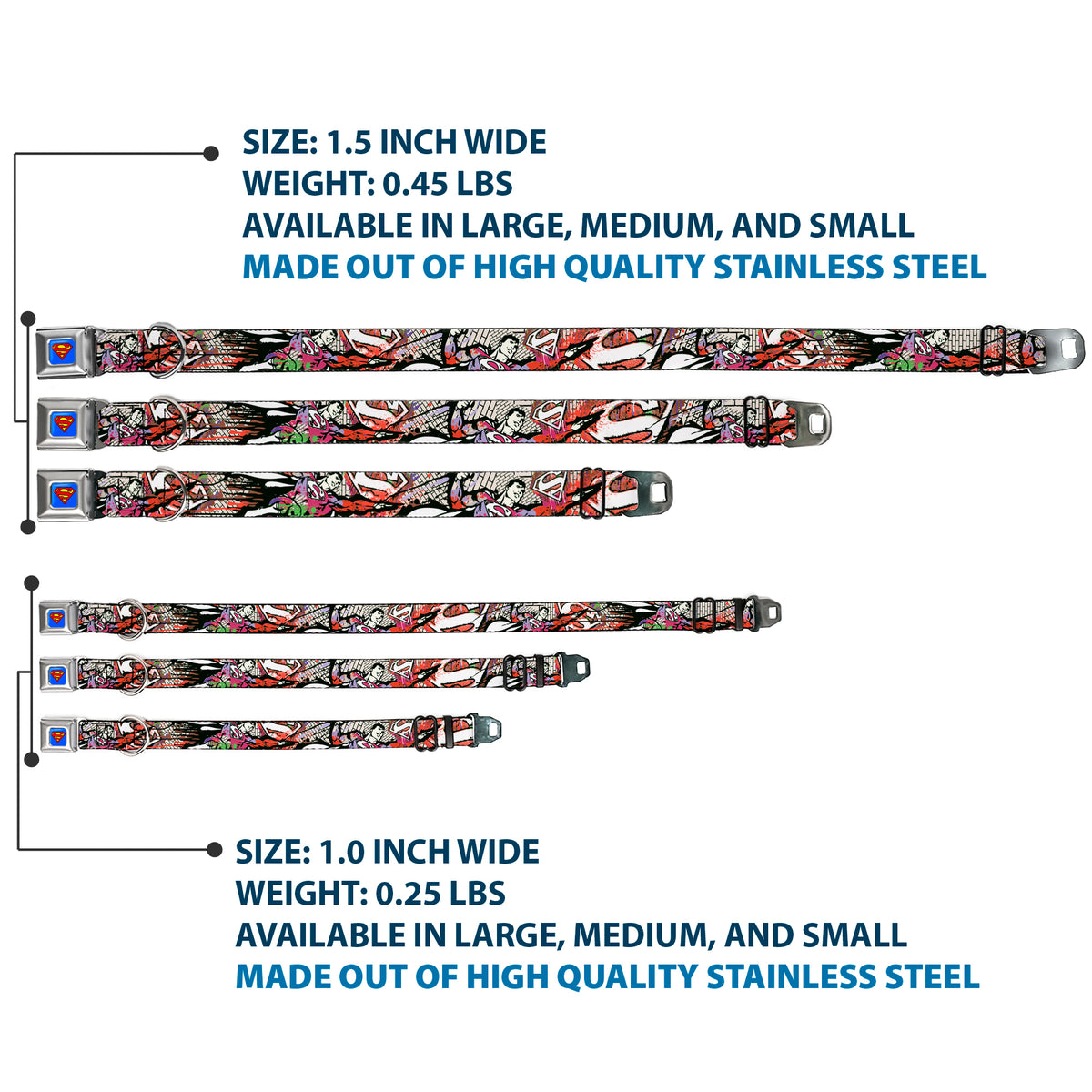 Superman Full Color Blue Seatbelt Buckle Collar - Superman Color Flying Bricks Scene Dog Collars Seatbelt Buckle DC Comics