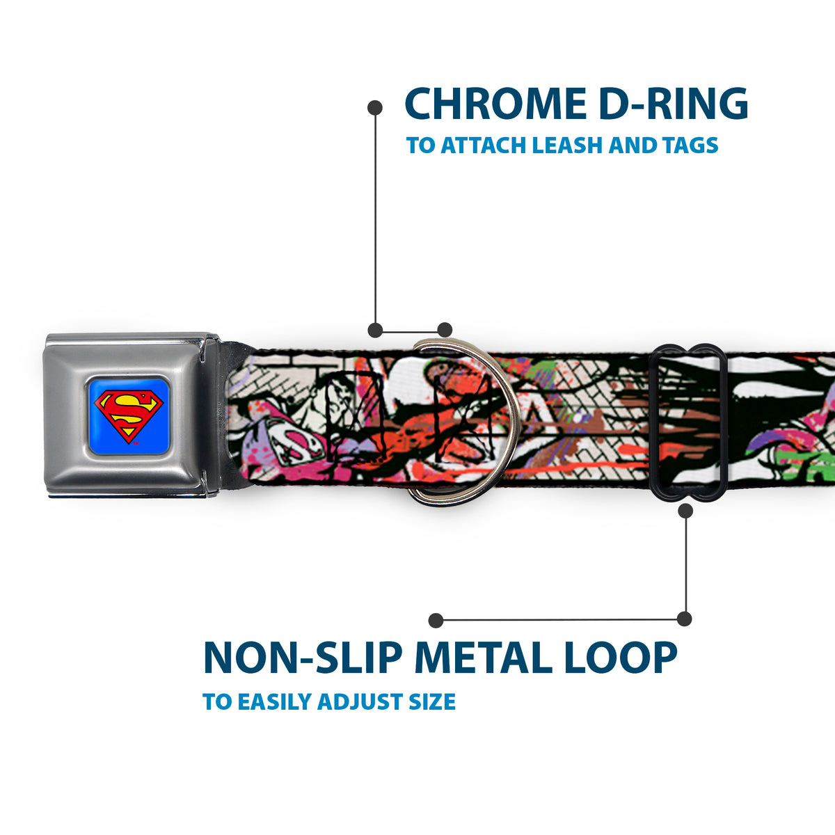Superman Full Color Blue Seatbelt Buckle Collar - Superman Color Flying Bricks Scene Dog Collars Seatbelt Buckle DC Comics