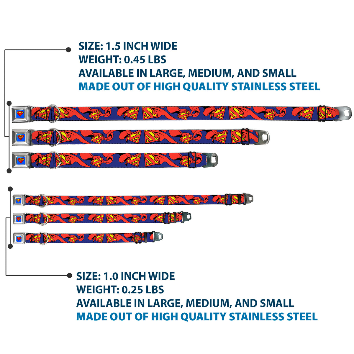 Superman Full Color Blue Seatbelt Buckle Collar - Superman Shield w/Cape Dog Collars Seatbelt Buckle DC Comics