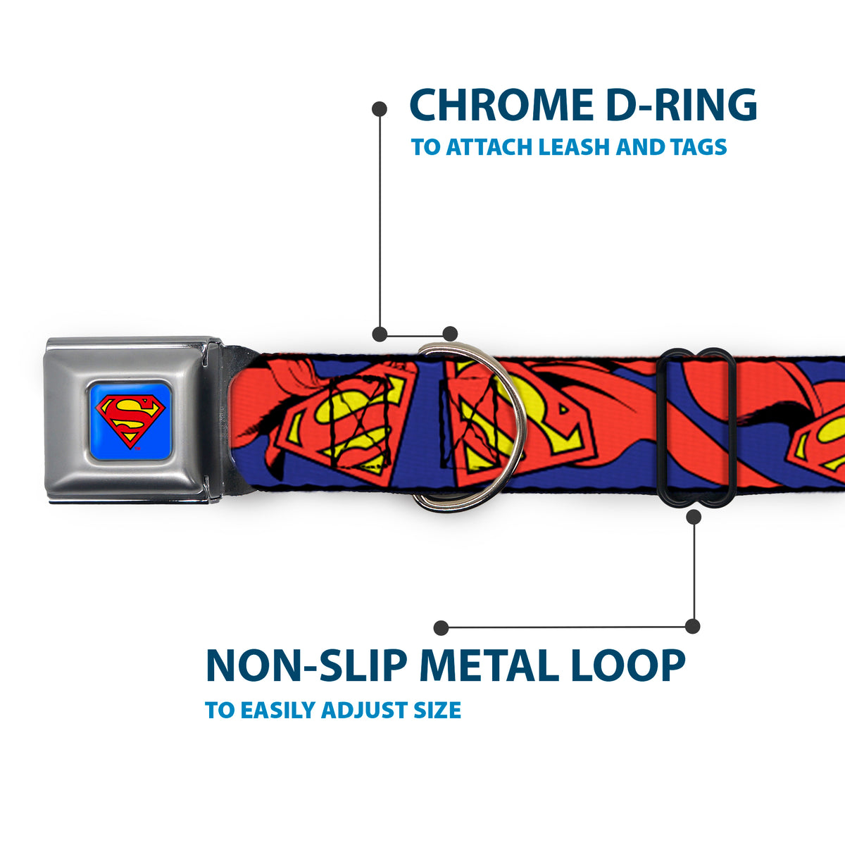 Superman Full Color Blue Seatbelt Buckle Collar - Superman Shield w/Cape Dog Collars Seatbelt Buckle DC Comics