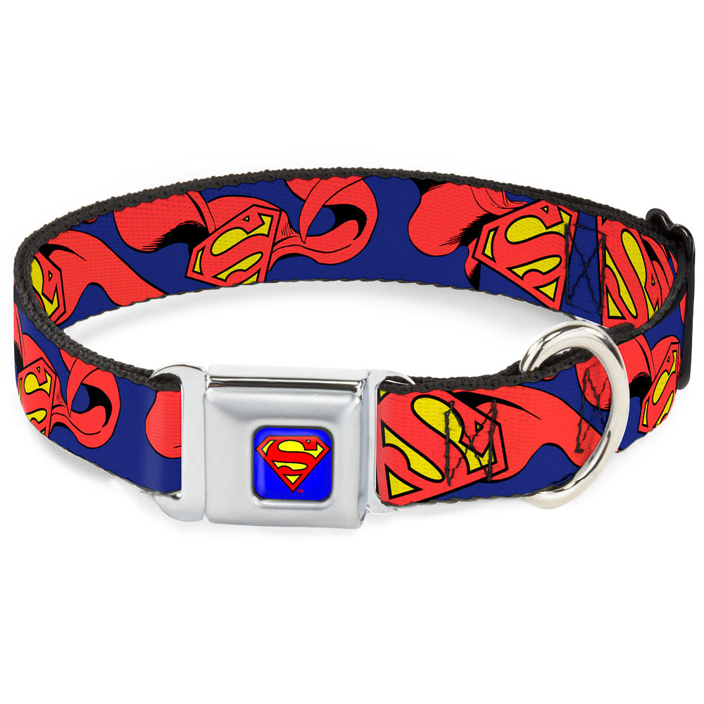 Superman Full Color Blue Seatbelt Buckle Collar - Superman Shield w/Cape Dog Collars Seatbelt Buckle DC Comics
