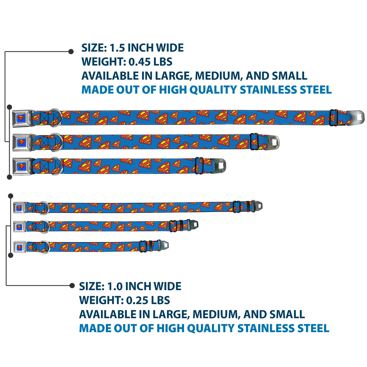 Superman Full Color Blue Seatbelt Buckle Collar - Super Shield Diagonal Royal Blue/Red Dog Collars Seatbelt Buckle DC Comics