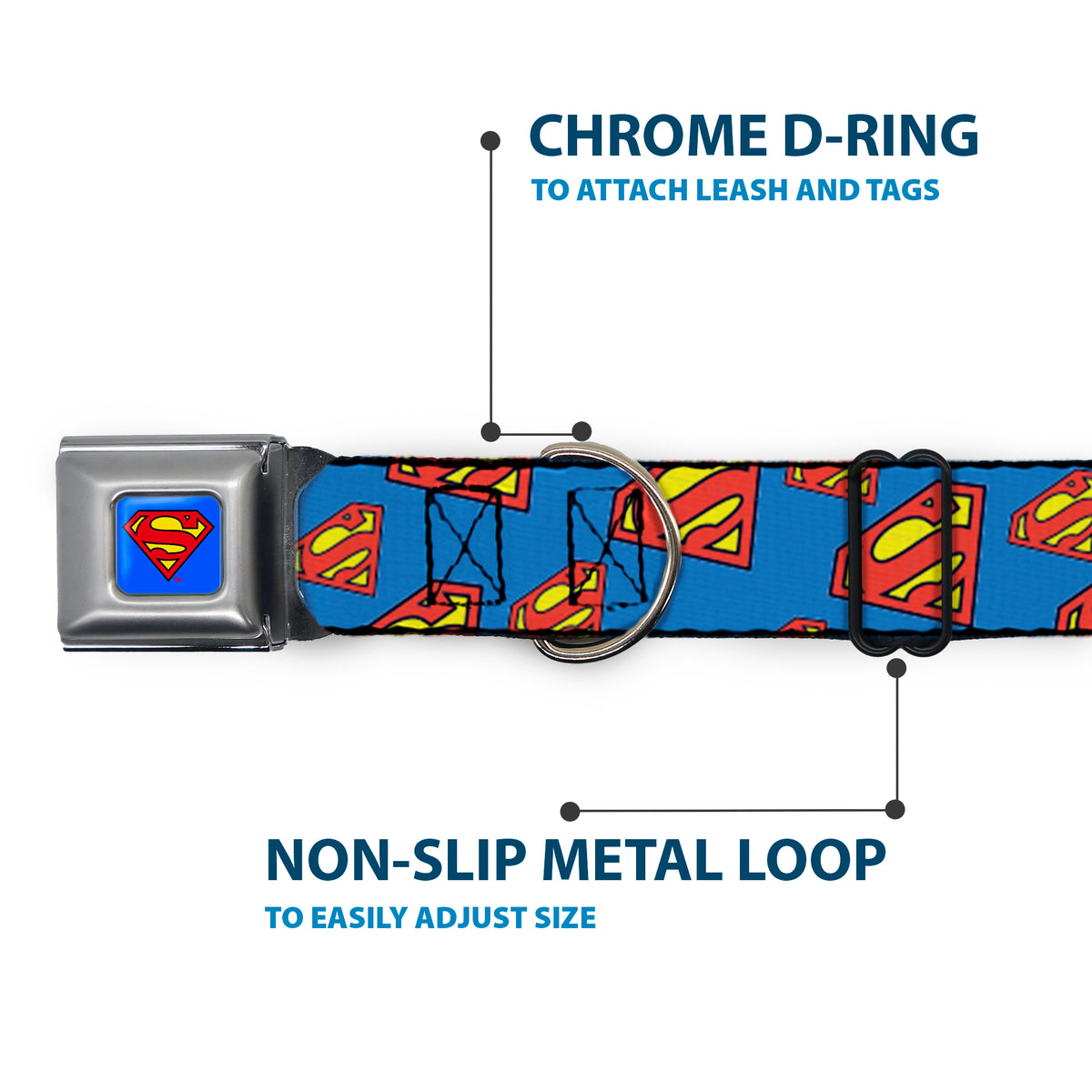Superman Full Color Blue Seatbelt Buckle Collar - Super Shield Diagonal Royal Blue/Red Dog Collars Seatbelt Buckle DC Comics