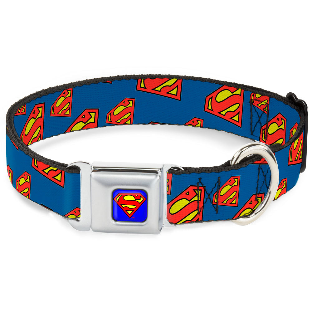 Superman Full Color Blue Seatbelt Buckle Collar - Super Shield Diagonal Royal Blue/Red Dog Collars Seatbelt Buckle DC Comics
