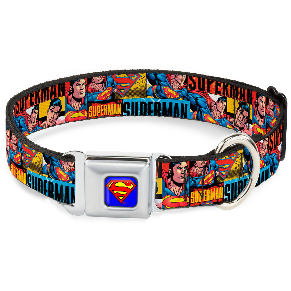 Superman Full Color Blue Seatbelt Buckle Collar - SUPERMAN Action Blocks Red/Blue Dog Collars Seatbelt Buckle DC Comics