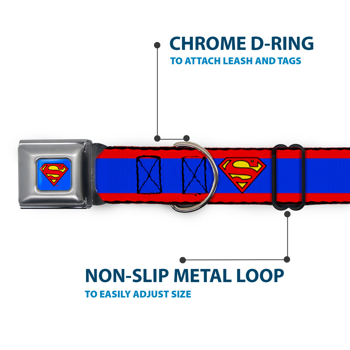 Superman Full Color Blue Seatbelt Buckle Collar - Superman Shield/Stripe Red/Blue Dog Collars Seatbelt Buckle DC Comics