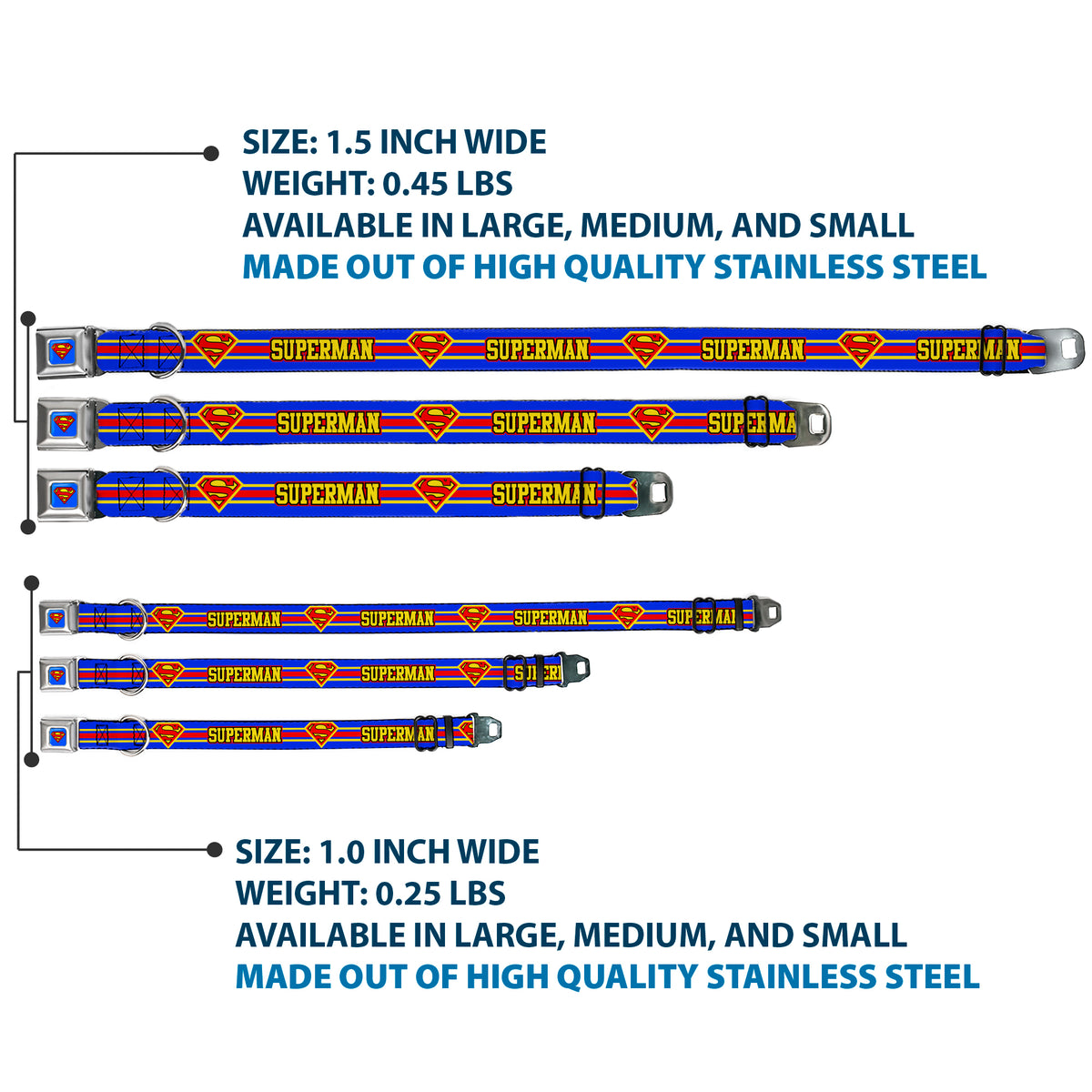 Superman Full Color Blue Seatbelt Buckle Collar - SUPERMAN/Shield Stripe Blue/Yellow/Red Dog Collars Seatbelt Buckle DC Comics