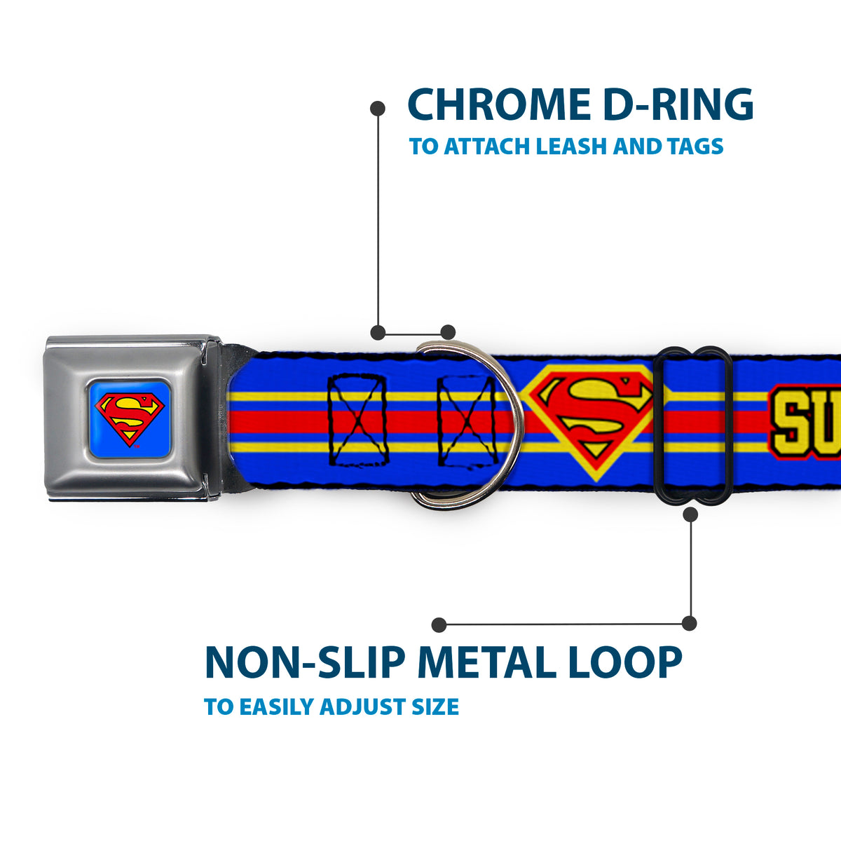 Superman Full Color Blue Seatbelt Buckle Collar - SUPERMAN/Shield Stripe Blue/Yellow/Red Dog Collars Seatbelt Buckle DC Comics