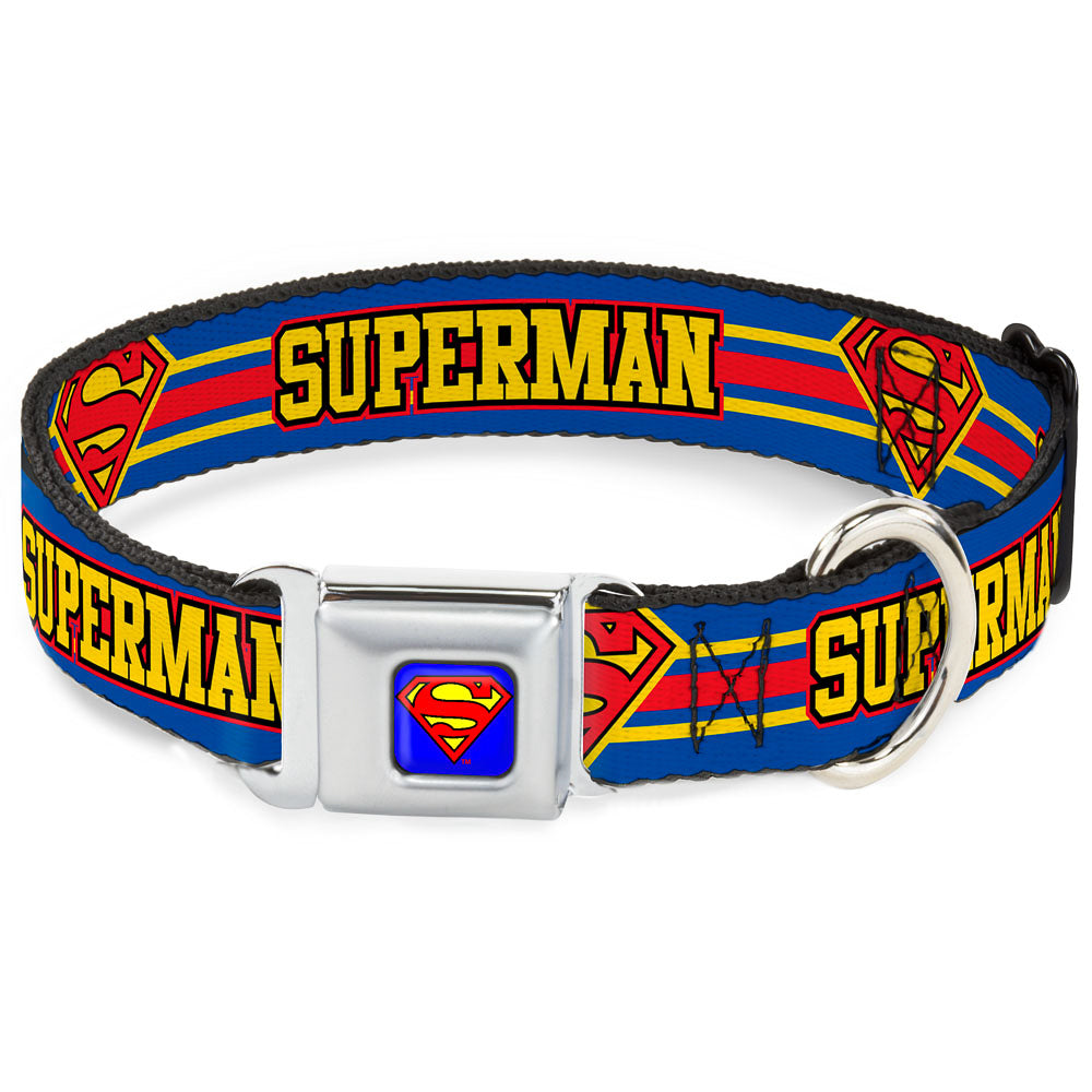 Superman Full Color Blue Seatbelt Buckle Collar - SUPERMAN/Shield Stripe Blue/Yellow/Red Dog Collars Seatbelt Buckle DC Comics