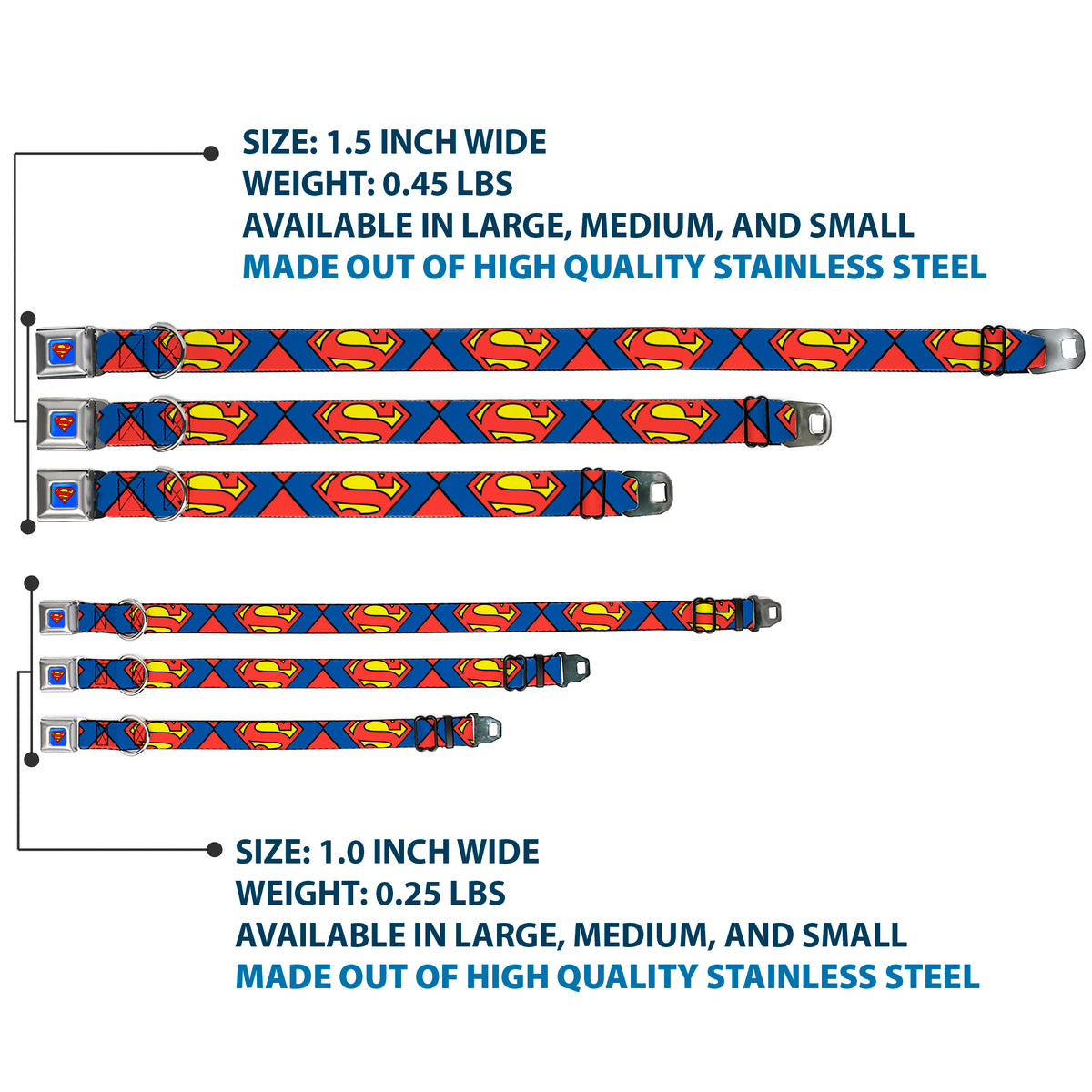 Superman Blue Seatbelt Buckle Collar - Superman Shield CLOSE-UP Blue/Red/Yellow Dog Collars Seatbelt Buckle DC Comics