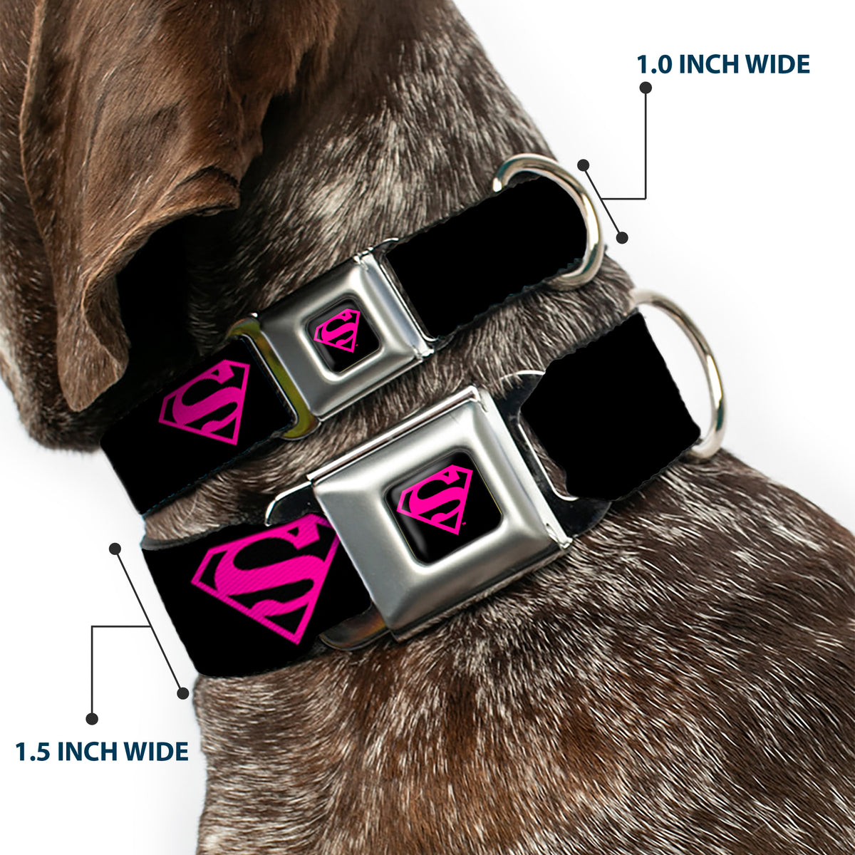 Superman Black/Hot Pink Seatbelt Buckle Collar - Superman Shield Black/Hot Pink Dog Collars Seatbelt Buckle DC Comics