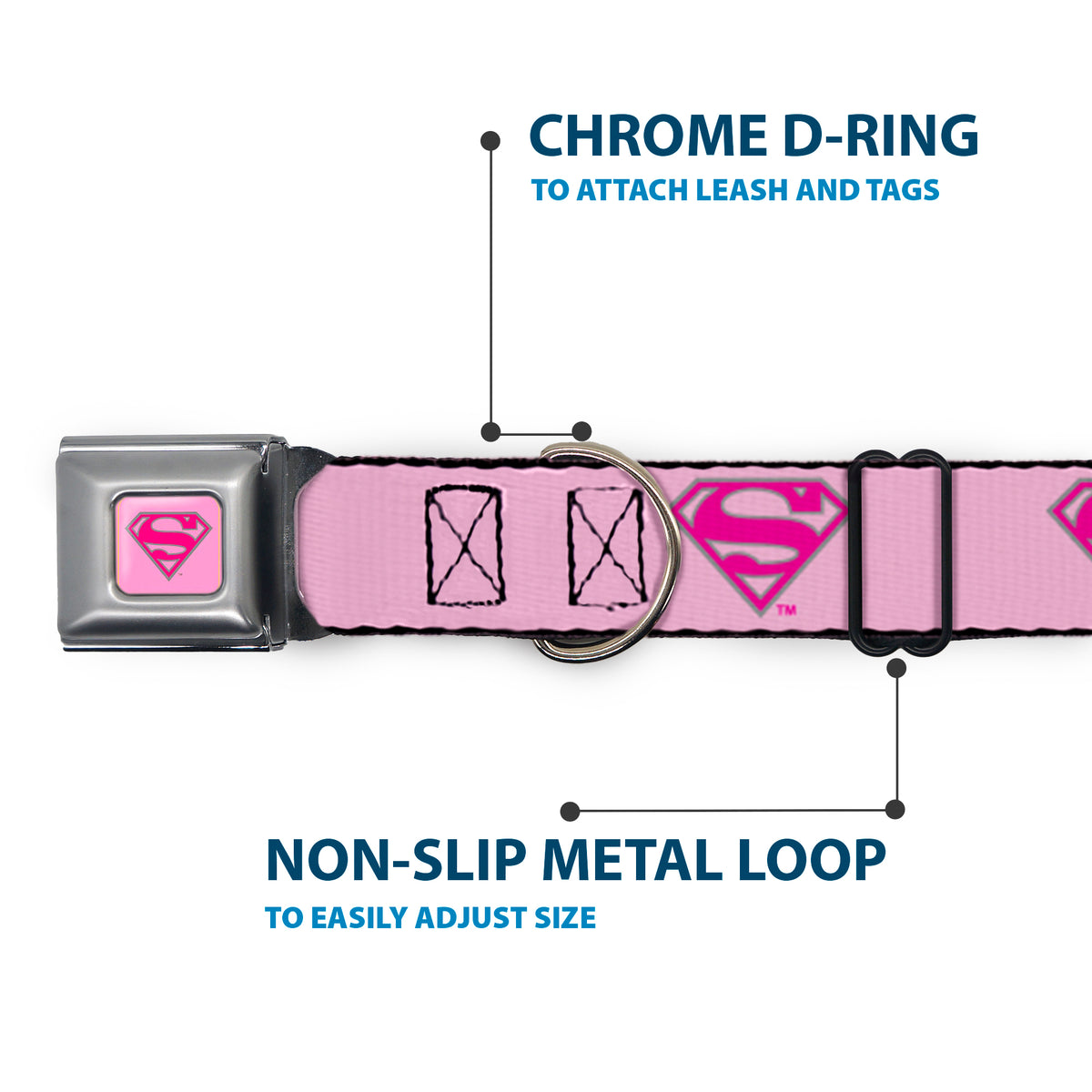 Superman Full Color Pink Seatbelt Buckle Collar - Superman Shield Pink Dog Collars Seatbelt Buckle DC Comics