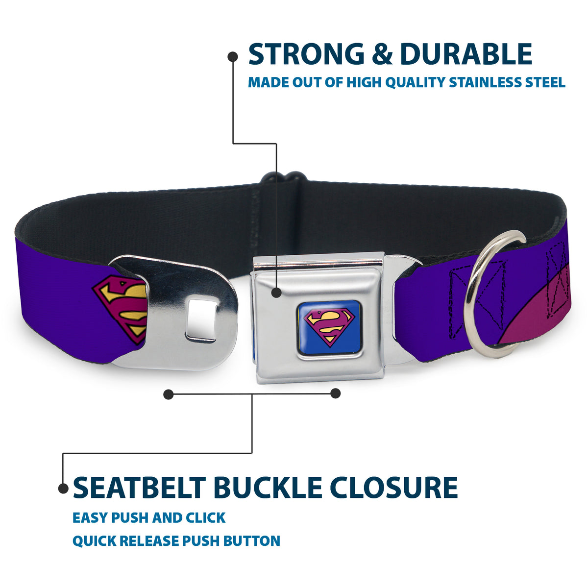 Bizzaro Logo Full Color Blue Seatbelt Buckle Collar - Bizzaro Logo w/Bizzaro Pose Dog Collars Seatbelt Buckle DC Comics