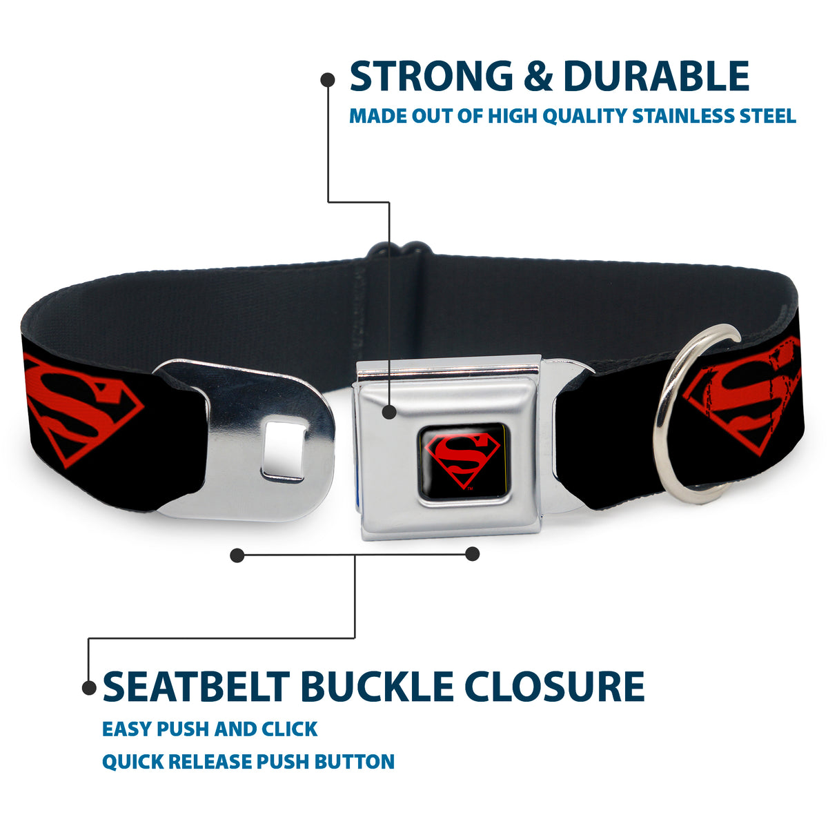 Superboy Shield Black/Red Seatbelt Buckle Collar - Superboy Shield Black/Red Dog Collars Seatbelt Buckle DC Comics