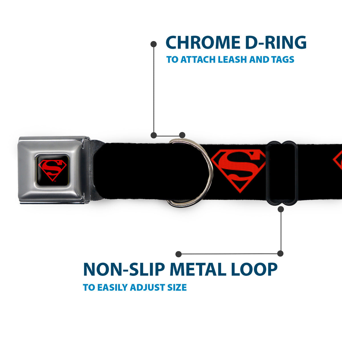 Superboy Shield Black/Red Seatbelt Buckle Collar - Superboy Shield Black/Red Dog Collars Seatbelt Buckle DC Comics