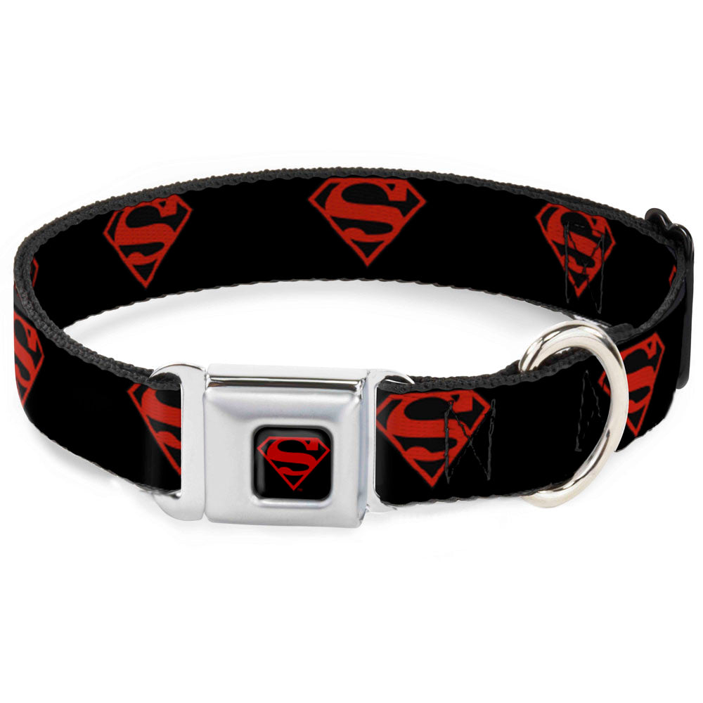 Superboy Shield Black/Red Seatbelt Buckle Collar - Superboy Shield Black/Red Dog Collars Seatbelt Buckle DC Comics