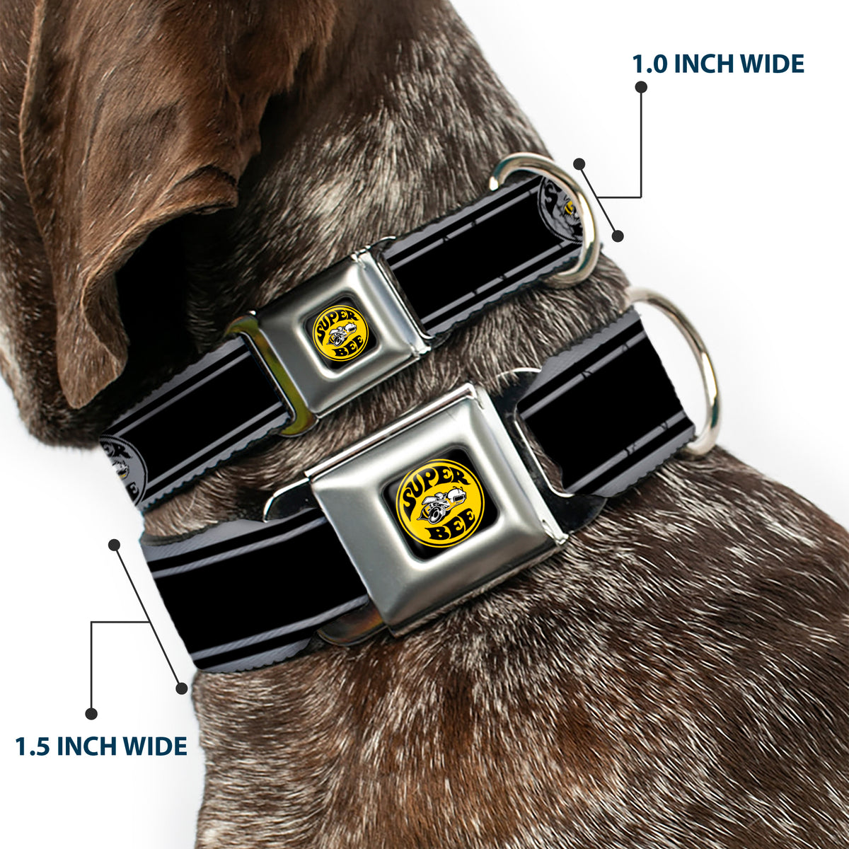 SUPER BEE Logo Full Color Black/Yellow/White Seatbelt Buckle Collar - SUPER BEE Logo/Stripes Black/Gray/Yellow/White Dog Collars Seatbelt Buckle Dodge