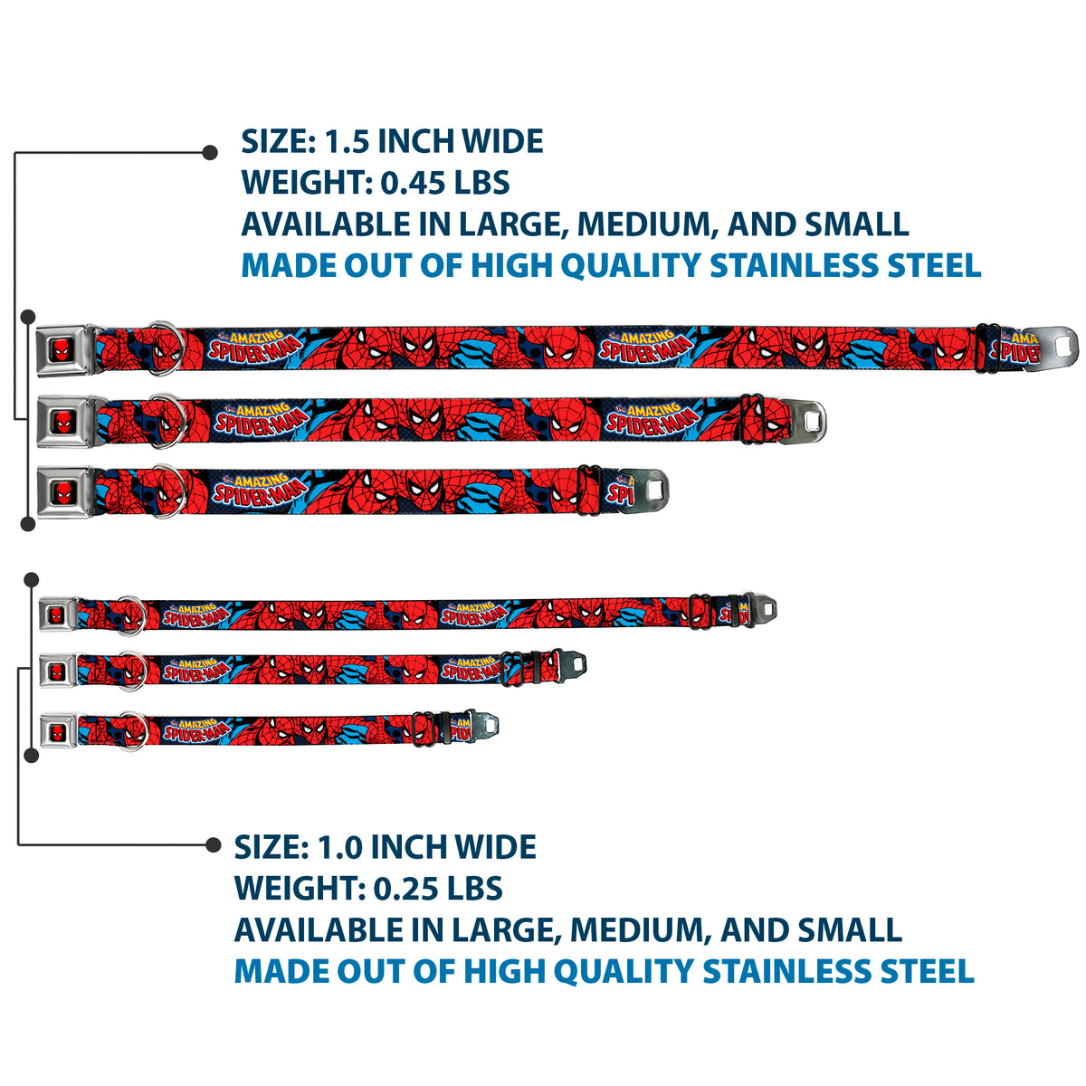 MARVEL UNIVERSE Spider-Man Full Color Seatbelt Buckle Collar - Amazing Spider-Man Dog Collars Seatbelt Buckle Marvel Comics