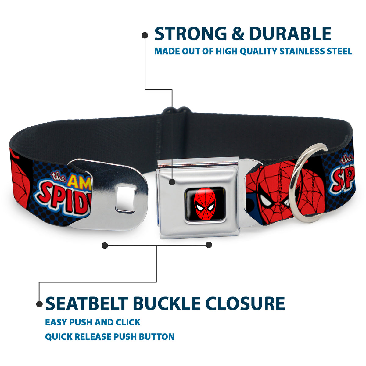 MARVEL UNIVERSE Spider-Man Full Color Seatbelt Buckle Collar - Amazing Spider-Man Dog Collars Seatbelt Buckle Marvel Comics