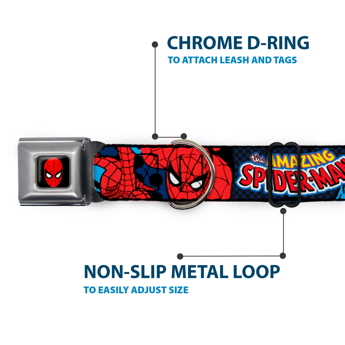 MARVEL UNIVERSE Spider-Man Full Color Seatbelt Buckle Collar - Amazing Spider-Man Dog Collars Seatbelt Buckle Marvel Comics