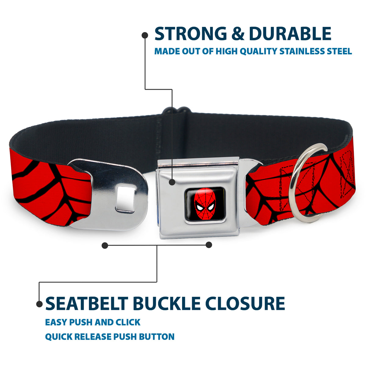 MARVEL UNIVERSE Spider-Man Full Color Seatbelt Buckle Collar - Spiderweb Red/Black Dog Collars Seatbelt Buckle Marvel Comics