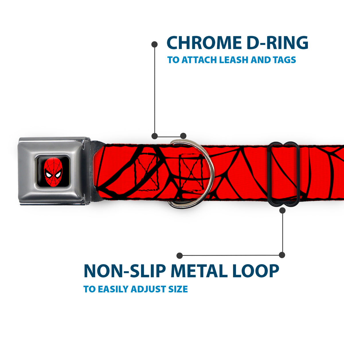 MARVEL UNIVERSE Spider-Man Full Color Seatbelt Buckle Collar - Spiderweb Red/Black Dog Collars Seatbelt Buckle Marvel Comics