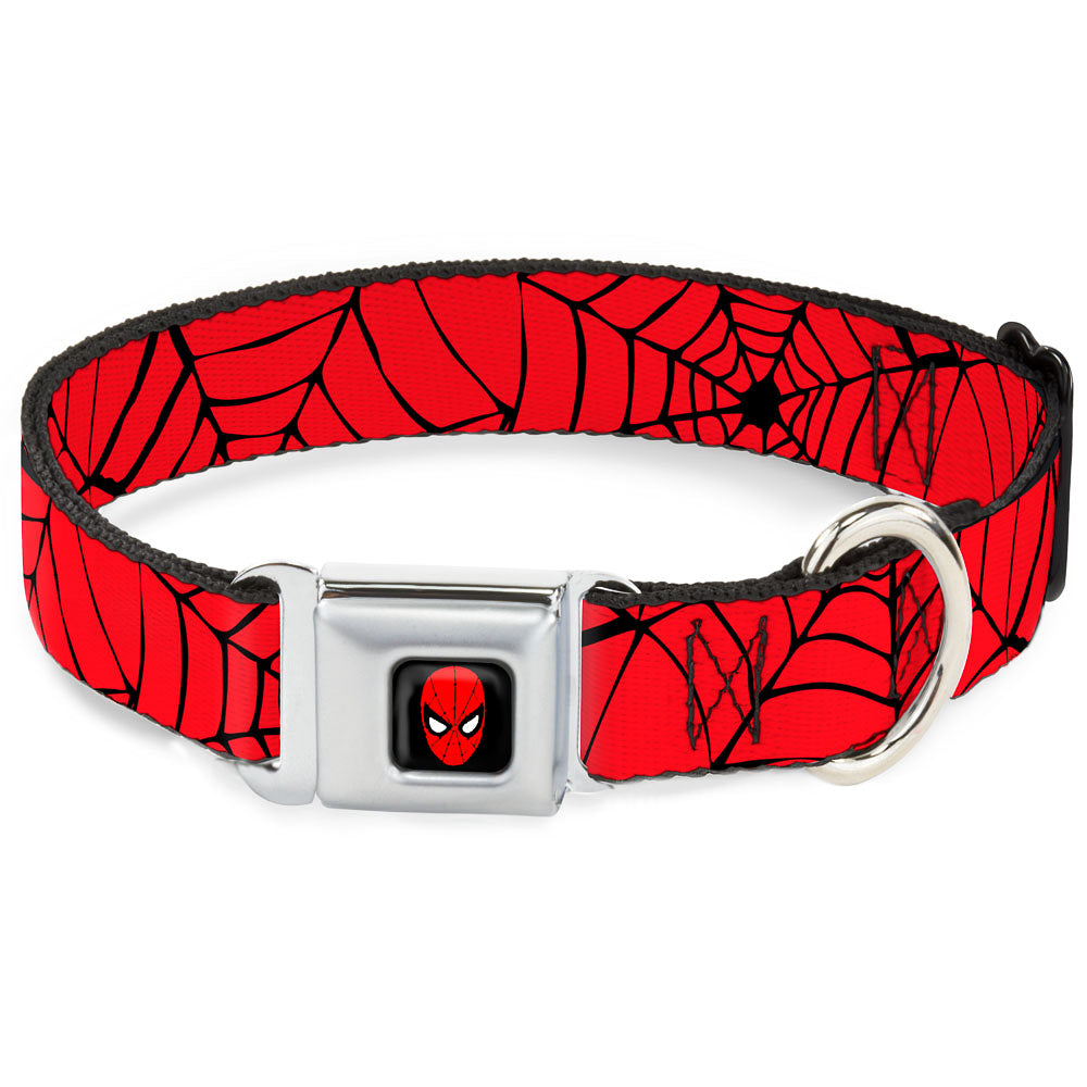 MARVEL UNIVERSE Spider-Man Full Color Seatbelt Buckle Collar - Spiderweb Red/Black Dog Collars Seatbelt Buckle Marvel Comics
