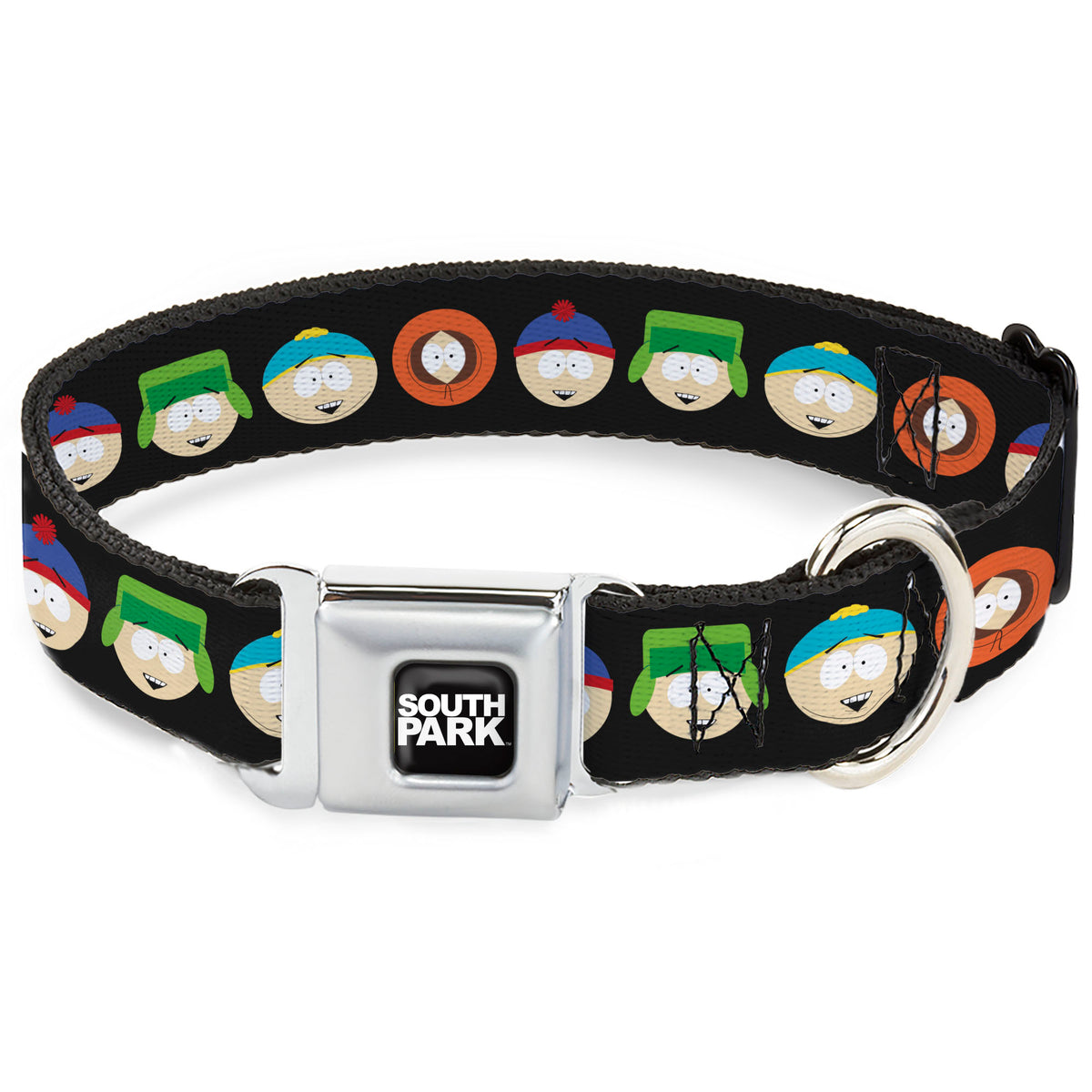SOUTH PARK Title Logo Full Color Black/White Seatbelt Buckle Collar - South Park Boys Face Repeat Black Dog Collars Seatbelt Buckle South Park
