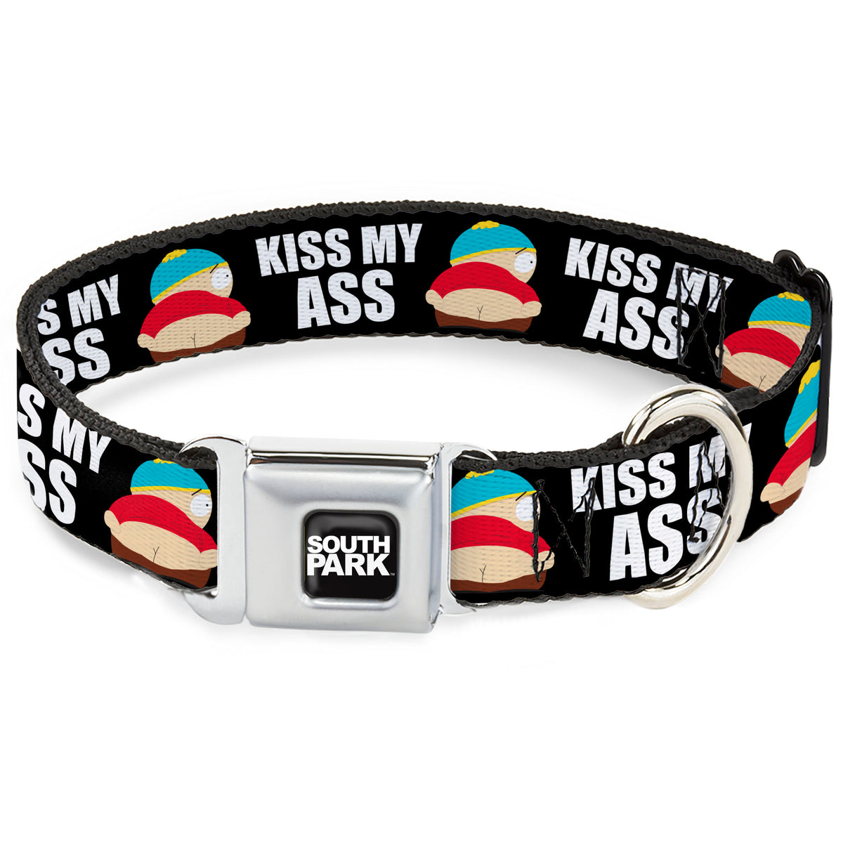 SOUTH PARK Title Logo Full Color Black/White Seatbelt Buckle Collar - South Park Cartman Pants KISS MY ASS Pose Black/White Dog Collars Seatbelt Buckle South Park