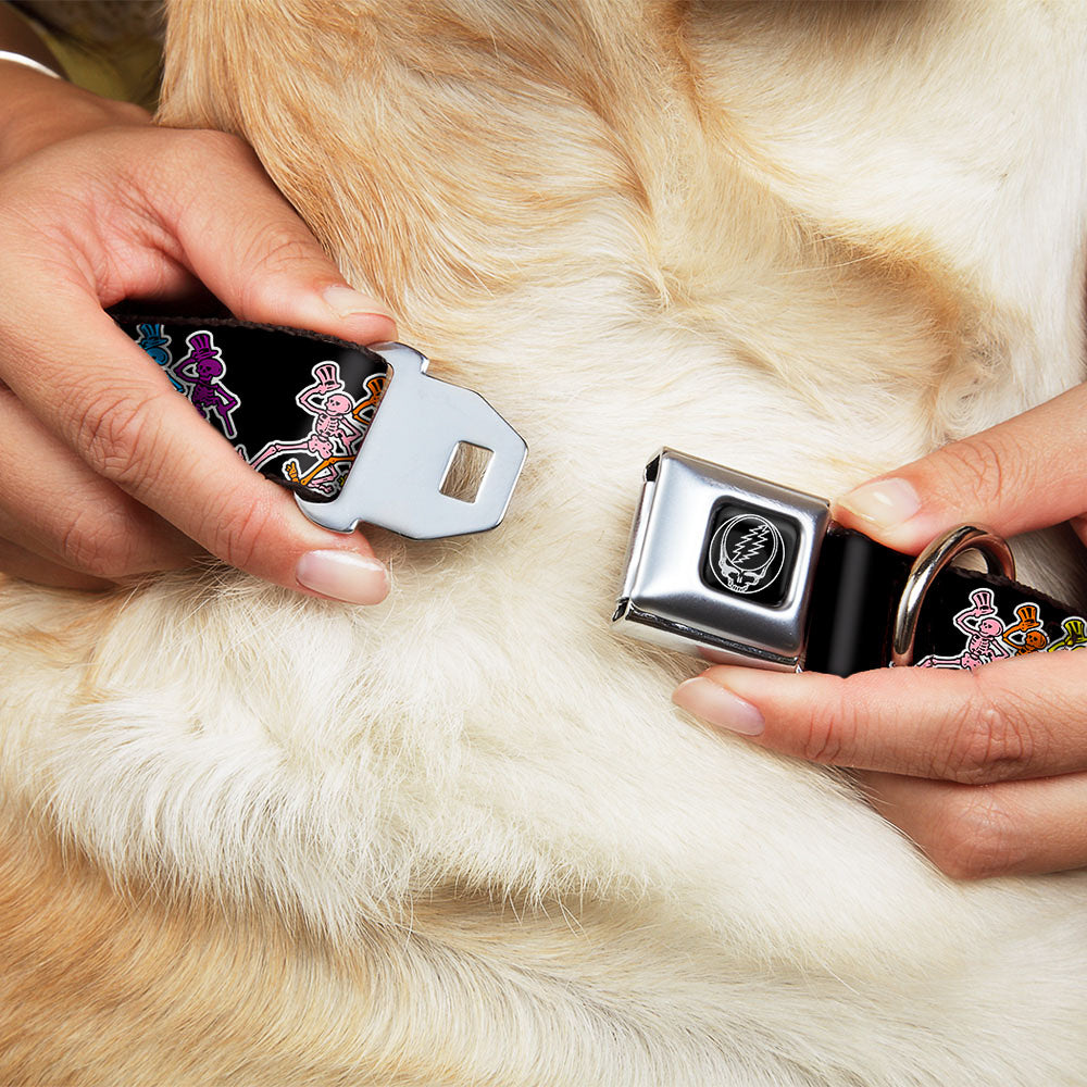 Steal Your Face Seatbelt Buckle Collar - Dancing Skeletons Black/Multi Color Dog Collars Seatbelt Buckle Grateful Dead