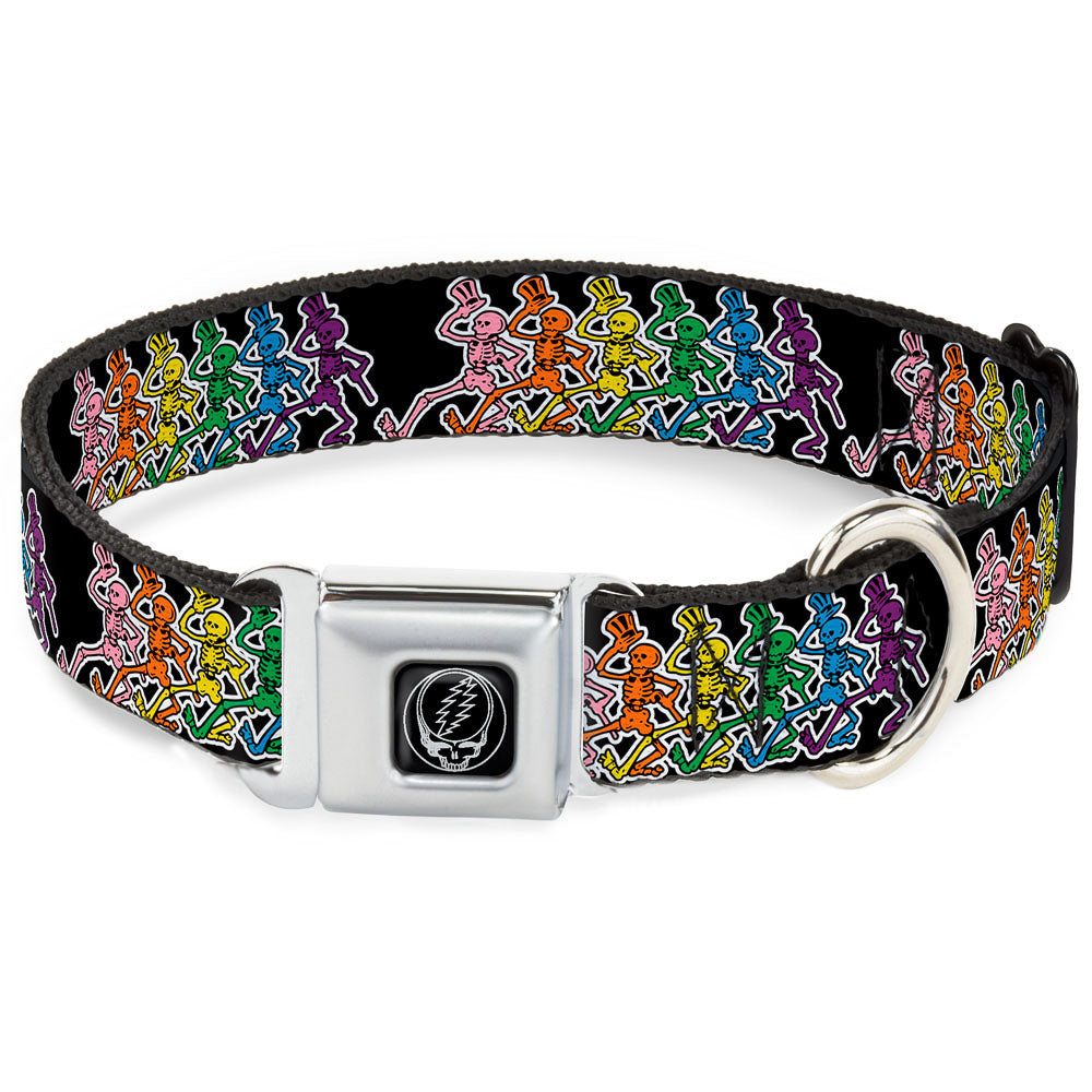 Steal Your Face Seatbelt Buckle Collar - Dancing Skeletons Black/Multi Color Dog Collars Seatbelt Buckle Grateful Dead