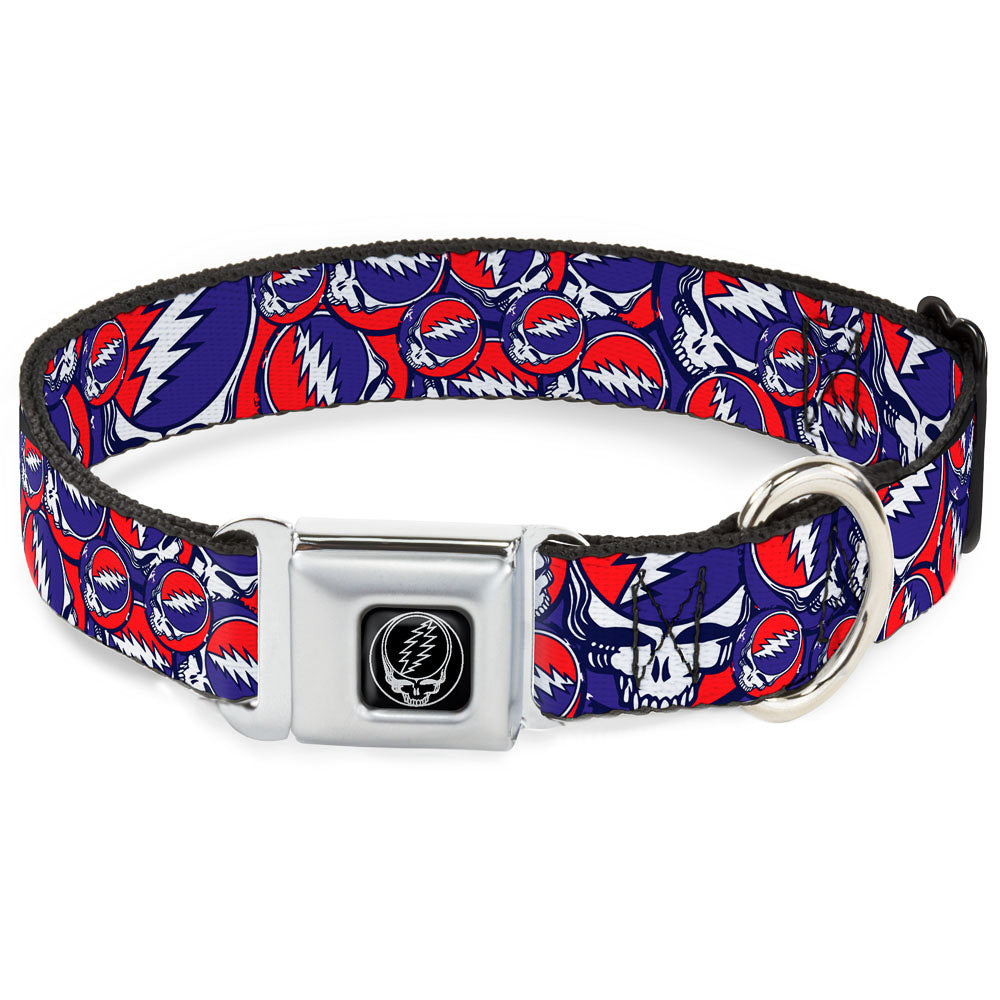 Steal Your Face Seatbelt Buckle Collar - Steal Your Face Stacked Red/White/Blue Dog Collars Seatbelt Buckle Grateful Dead
