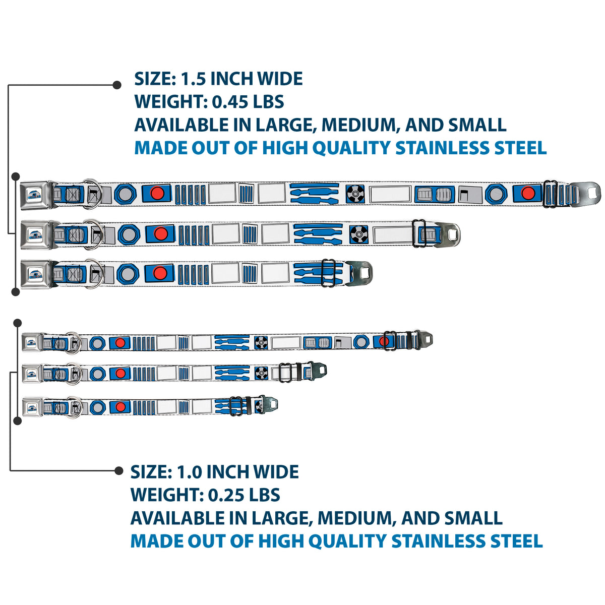 Star Wars R2-D2 Head Full Color White/Black/Blue/Gray/Red Seatbelt Buckle Collar - Star Wars R2-D2 Bounding Parts4 White/Black/Blue/Gray/Red Dog Collars Seatbelt Buckle Star Wars