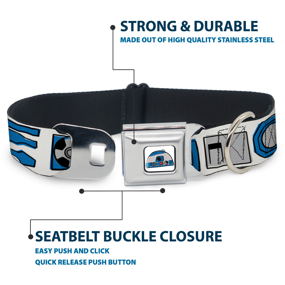 Star Wars R2-D2 Head Full Color White/Black/Blue/Gray/Red Seatbelt Buckle Collar - Star Wars R2-D2 Bounding Parts4 White/Black/Blue/Gray/Red Dog Collars Seatbelt Buckle Star Wars