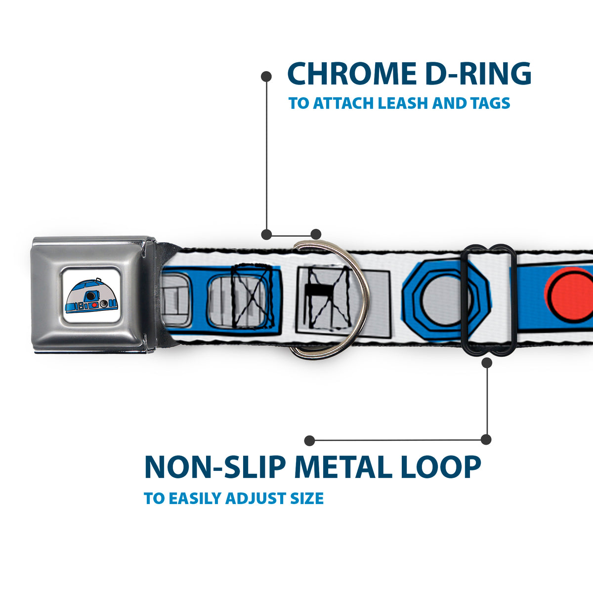 Star Wars R2-D2 Head Full Color White/Black/Blue/Gray/Red Seatbelt Buckle Collar - Star Wars R2-D2 Bounding Parts4 White/Black/Blue/Gray/Red Dog Collars Seatbelt Buckle Star Wars