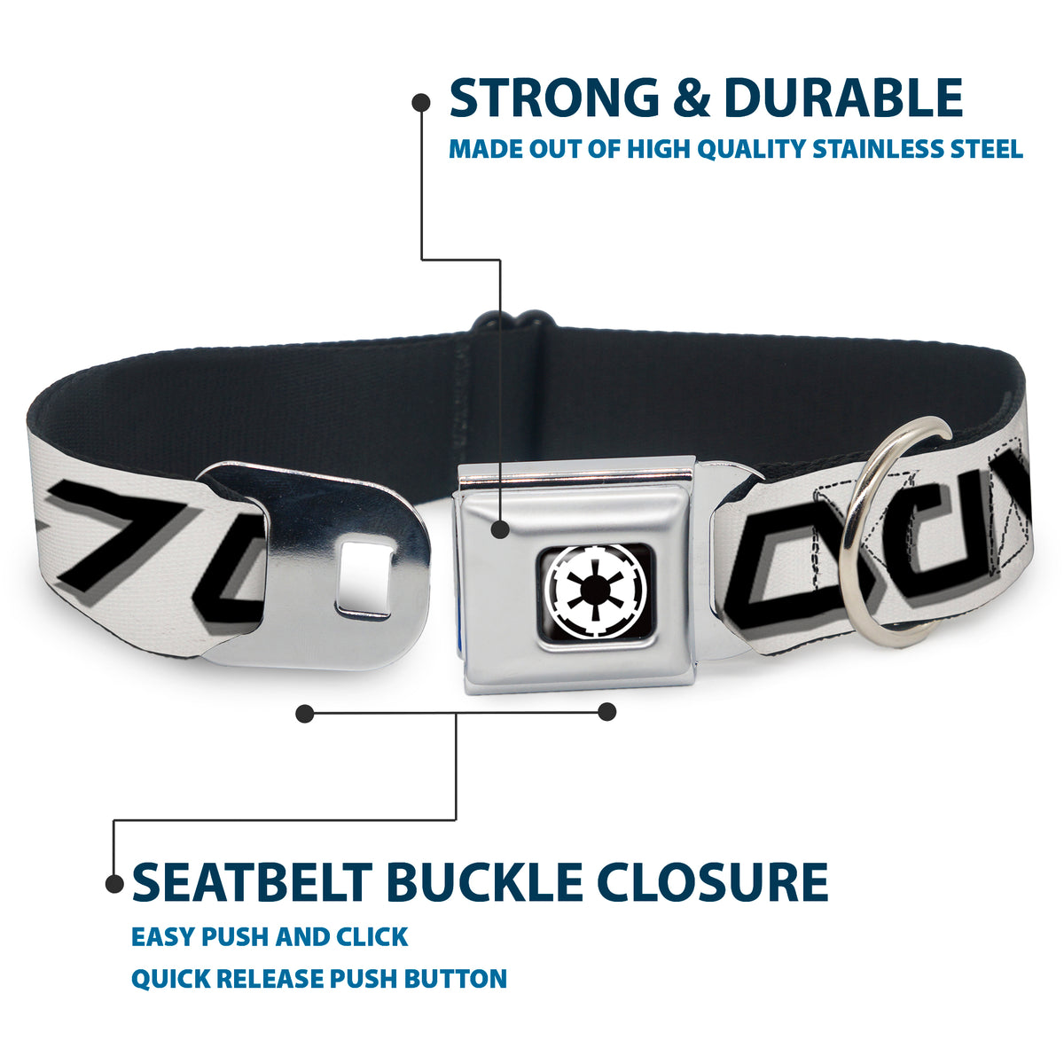Star Wars Galactic Empire Insignia Full Color Black/White Seatbelt Buckle Collar - Star Wars Aurebesh STORMTROOPER White/Gray/Black Dog Collars Seatbelt Buckle Star Wars