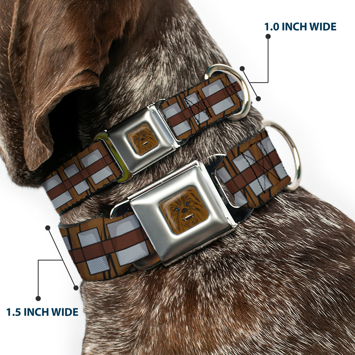 Star Wars Chewbacca Face CLOSE-UP Full Color Brown Seatbelt Buckle Collar - Star Wars Chewbacca Bandolier Bounding Browns/Gray Dog Collars Seatbelt Buckle Star Wars
