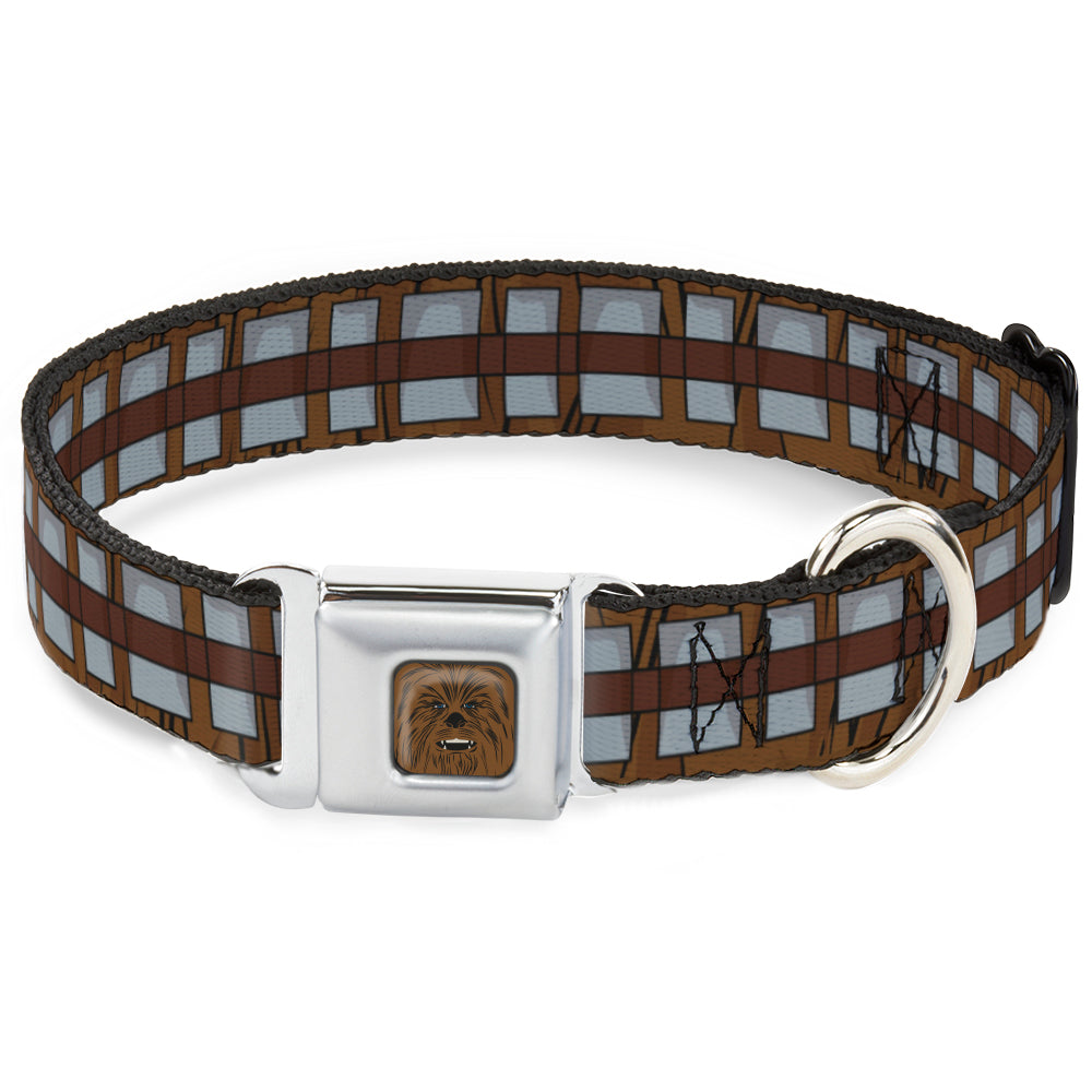 Star Wars Chewbacca Face CLOSE-UP Full Color Brown Seatbelt Buckle Collar - Star Wars Chewbacca Bandolier Bounding Browns/Gray Dog Collars Seatbelt Buckle Star Wars